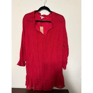 Gilli Red Ruffled Button Down Long Sleeve Mini Dress Size‎ S